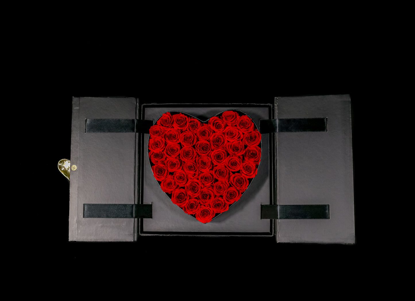 Heart Lock Forever Rose Box with Gift Drawer - Black & White