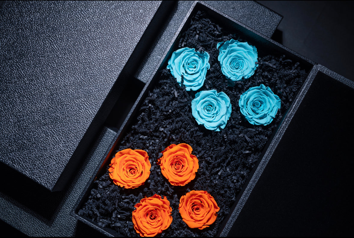ORANGE & TURQOISE FOREVER ROSES