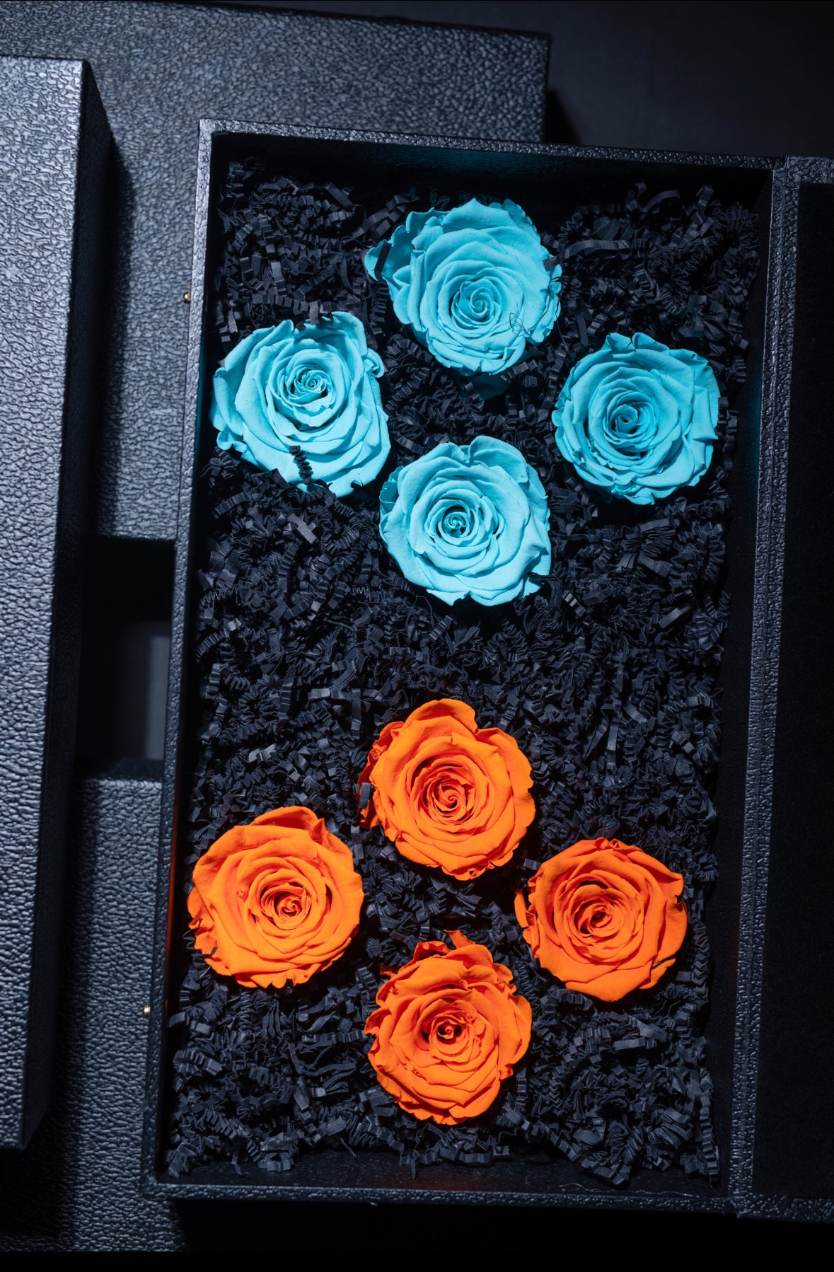 ORANGE & TURQOISE FOREVER ROSES