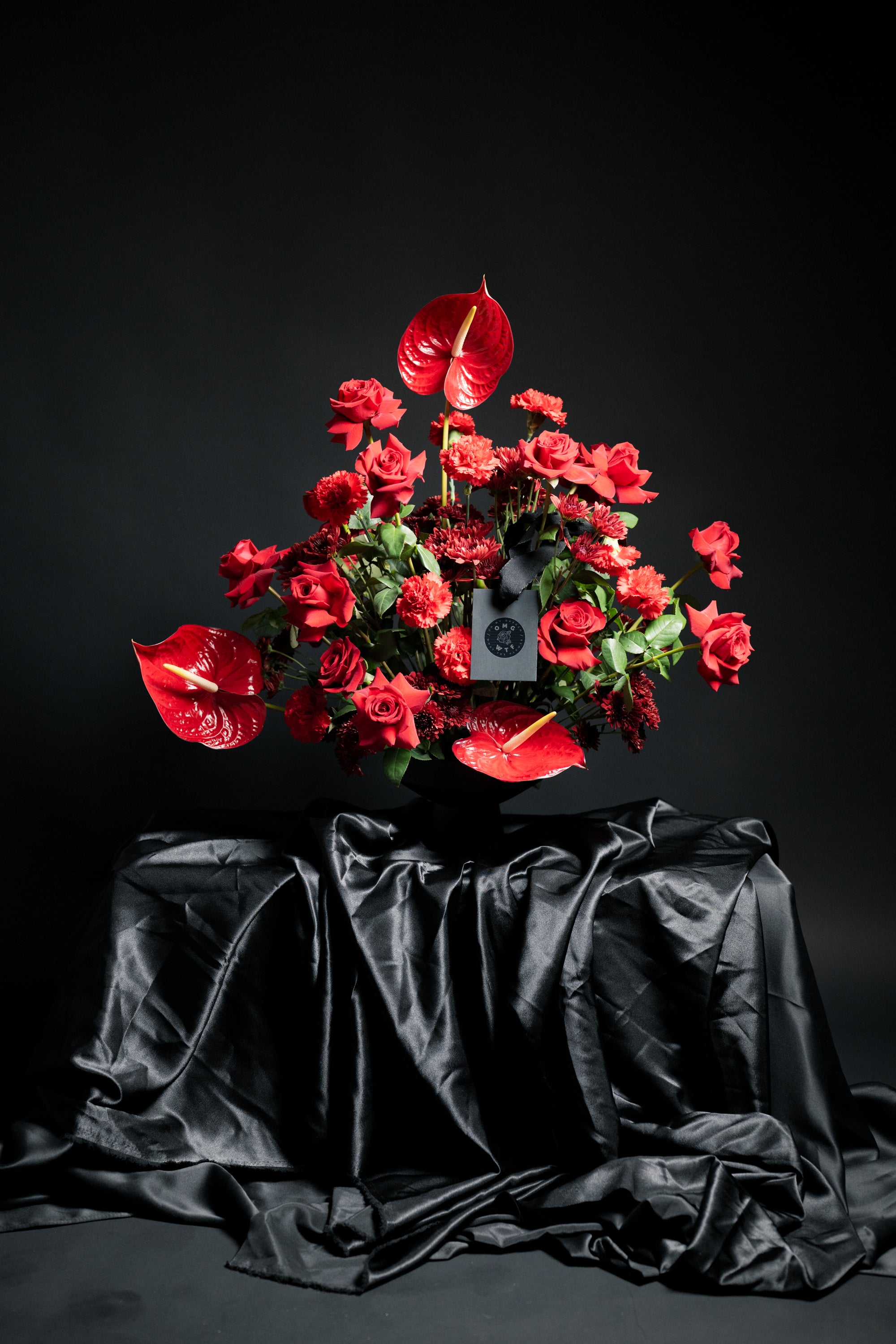 Red Anthurium & Roses Arrangement