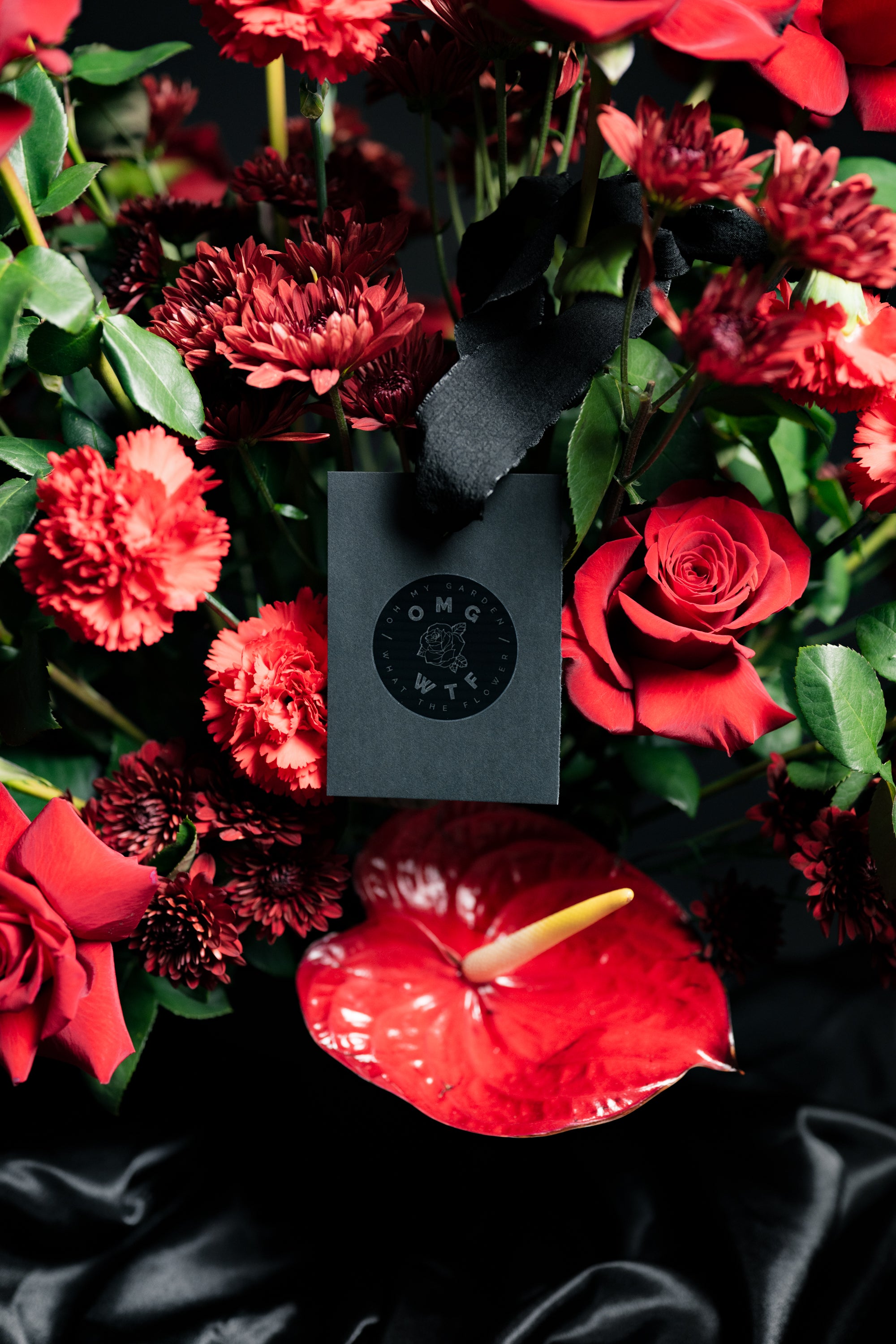 Red Anthurium & Roses Arrangement