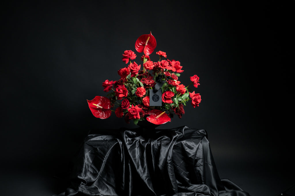 Red Anthurium & Roses Arrangement