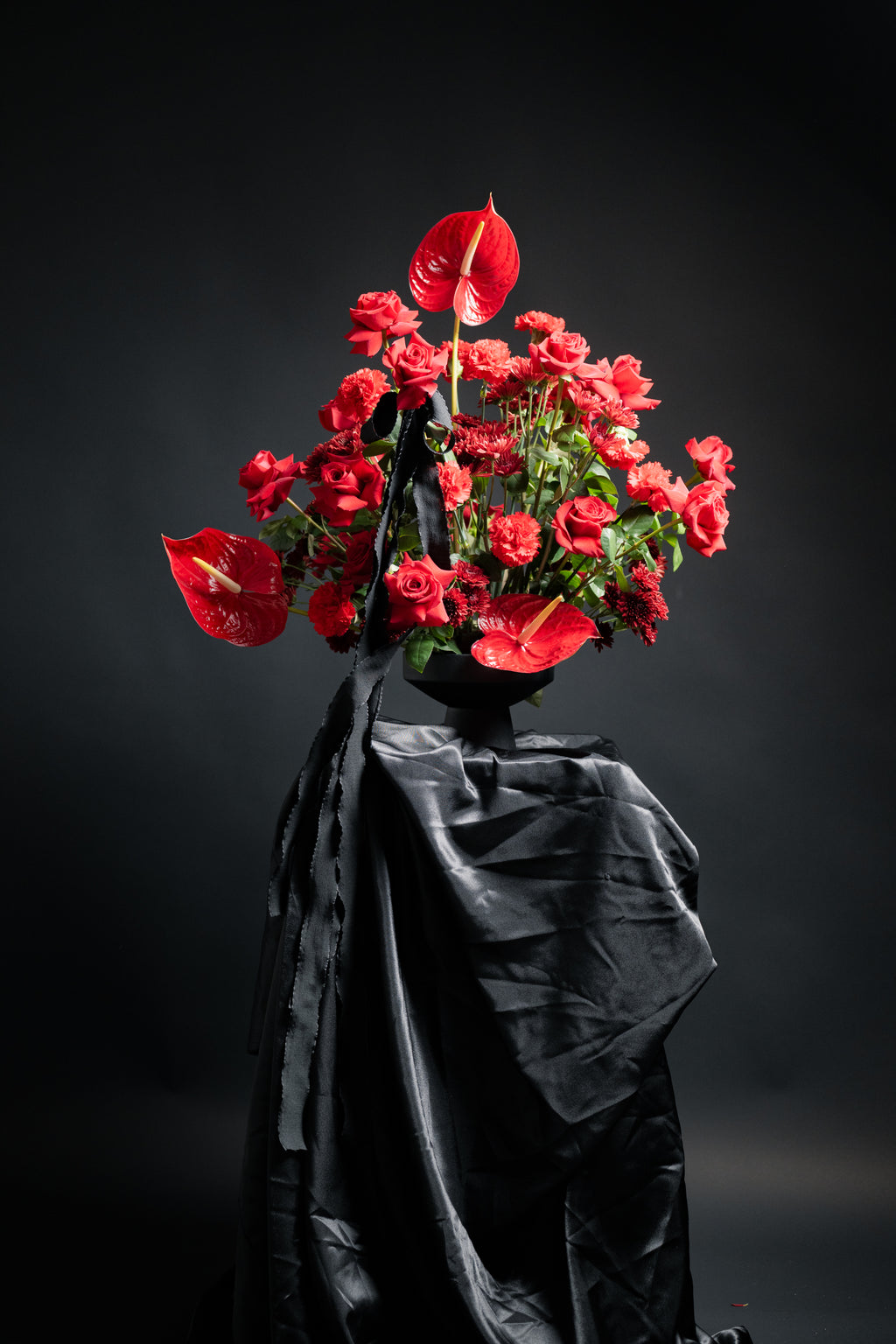 Red Anthurium & Roses Arrangement