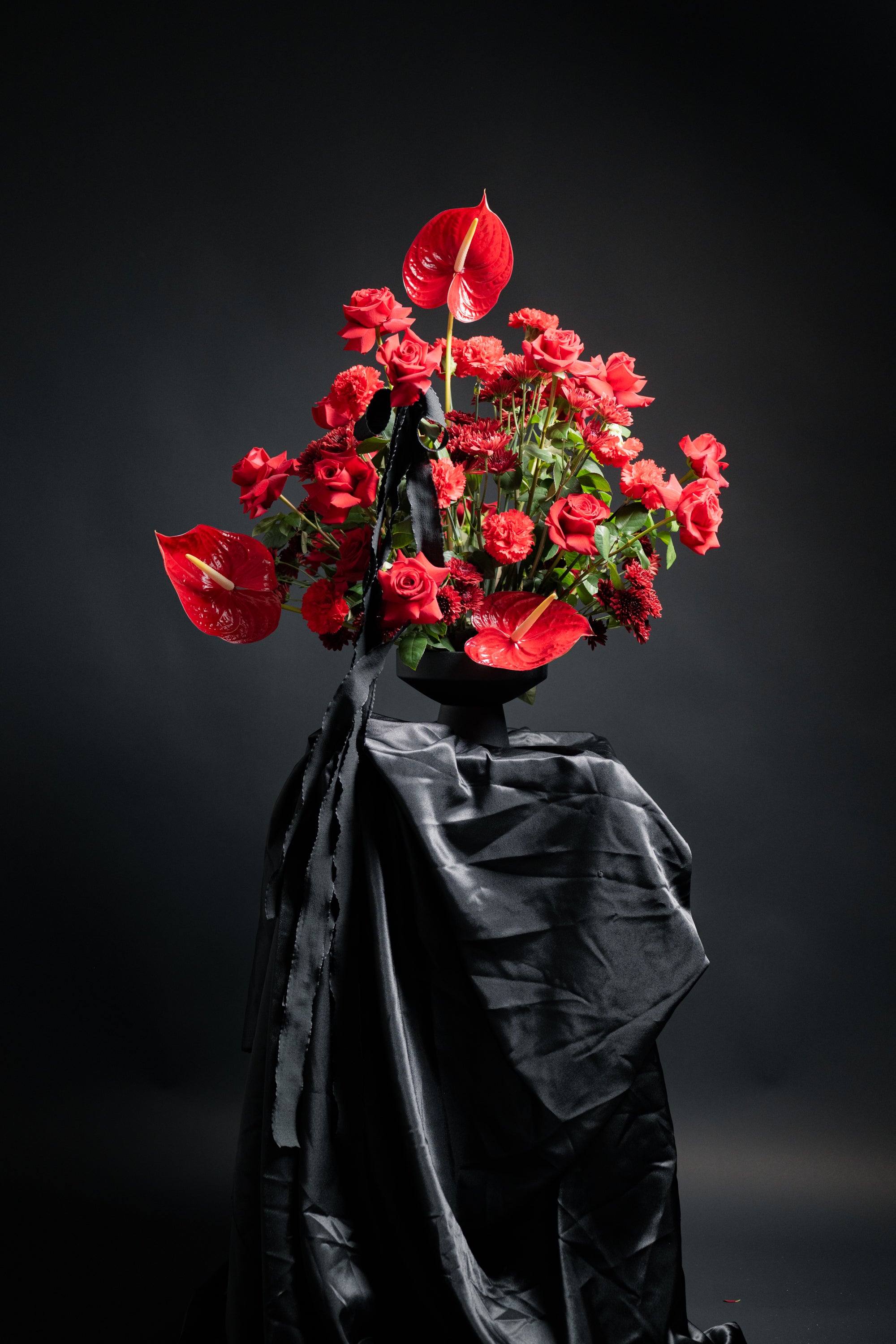 Red Anthurium & Roses Arrangement | Modern Floral Design