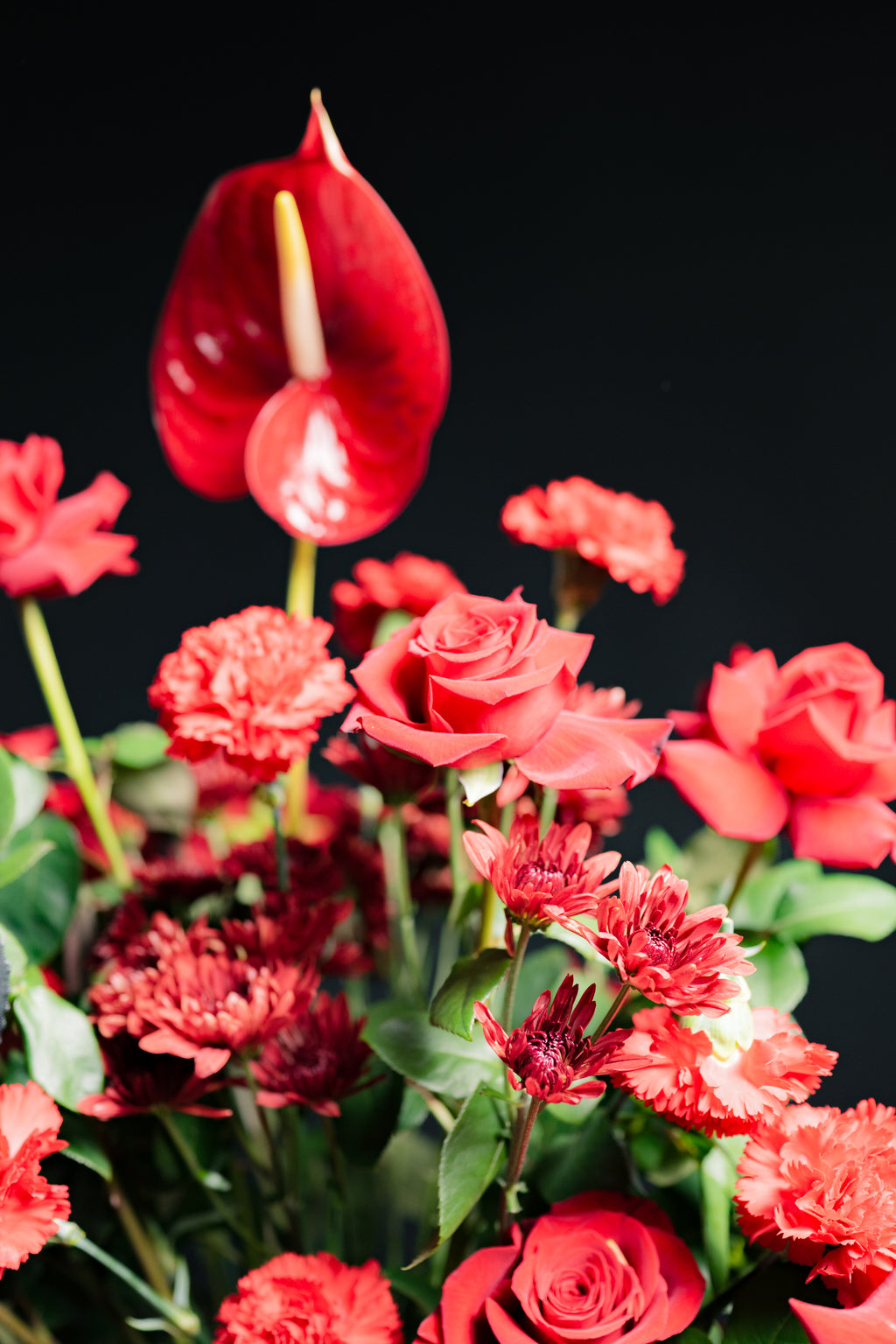 Red Anthurium & Roses Arrangement