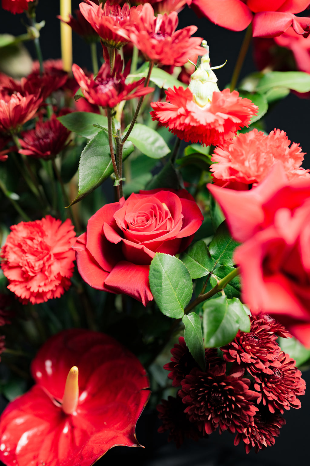 Red Anthurium & Roses Arrangement