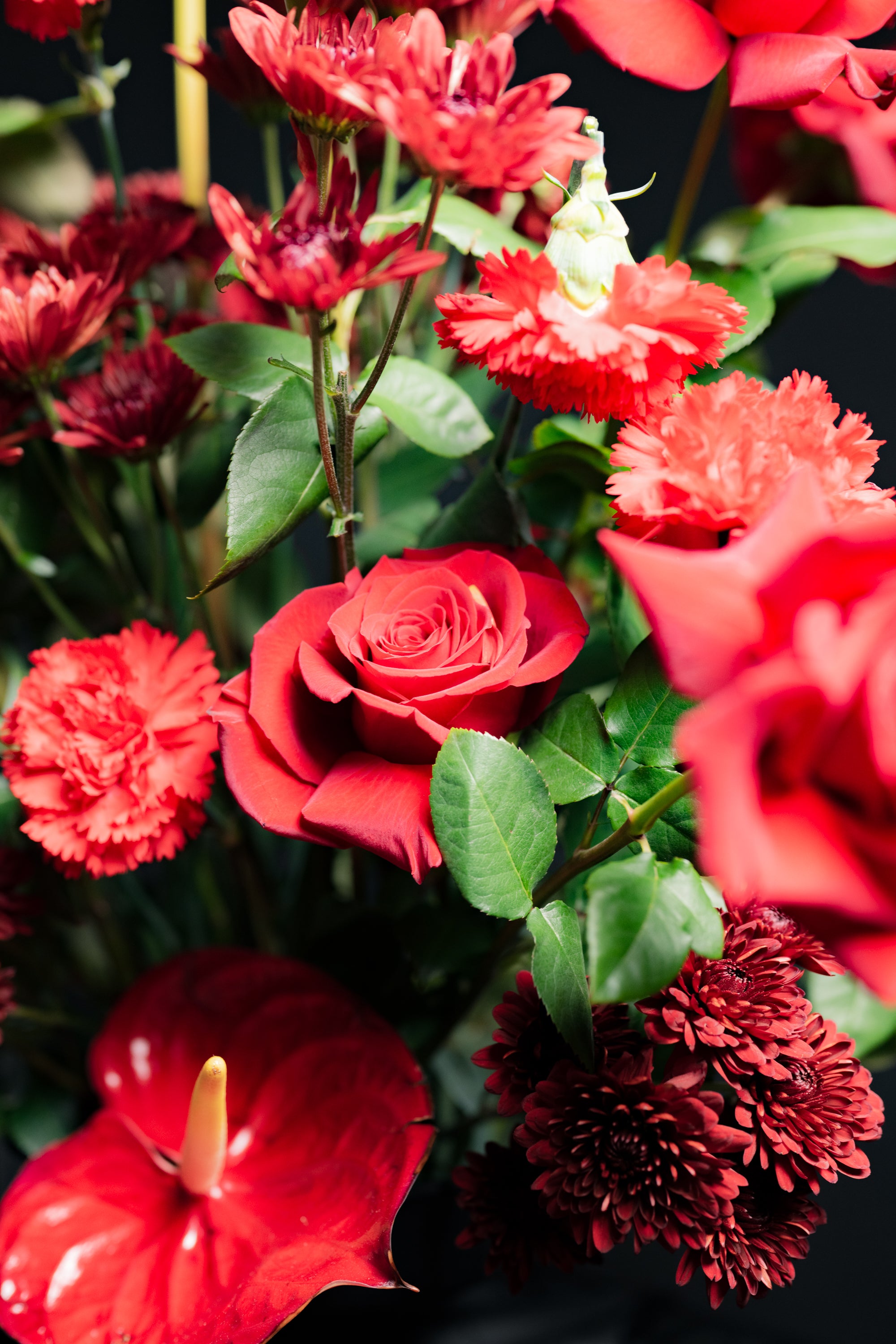 Red Anthurium & Roses Arrangement