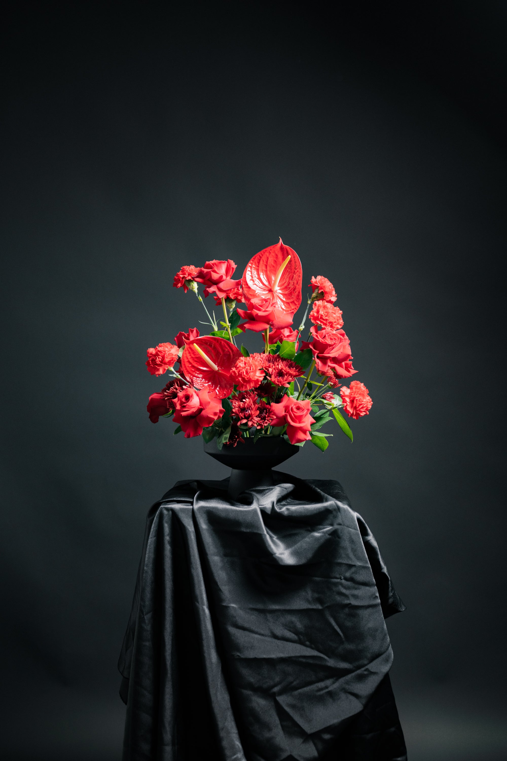 Red Anthurium & Roses Arrangement | Modern Floral Design