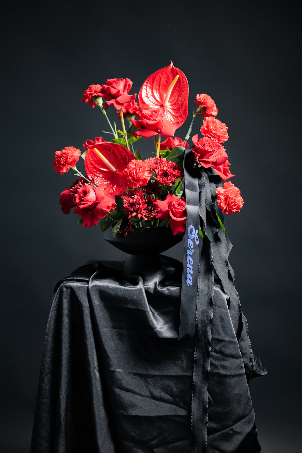 Red Anthurium & Roses Arrangement