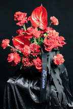 Red Anthurium & Roses Arrangement | Modern Floral Design