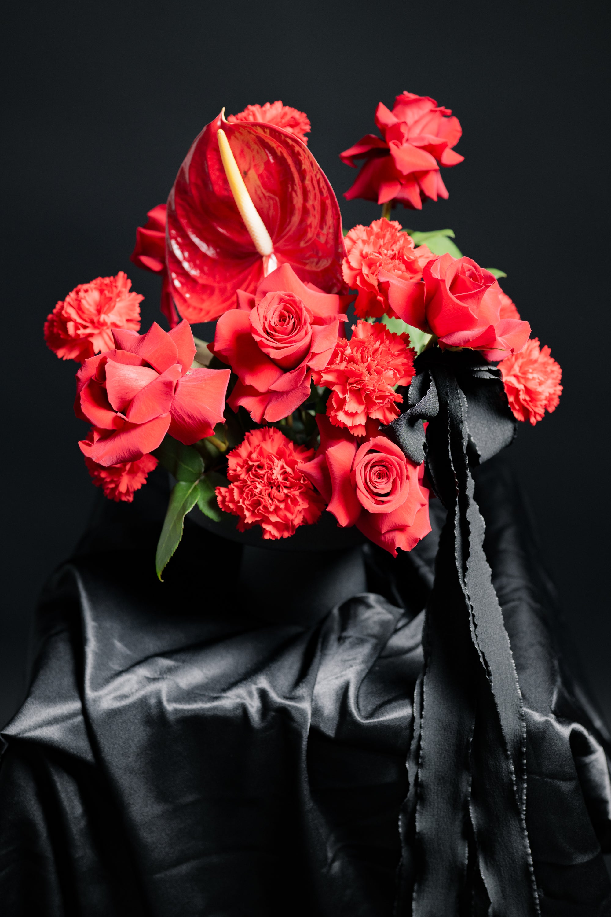 Red Anthurium & Roses Arrangement