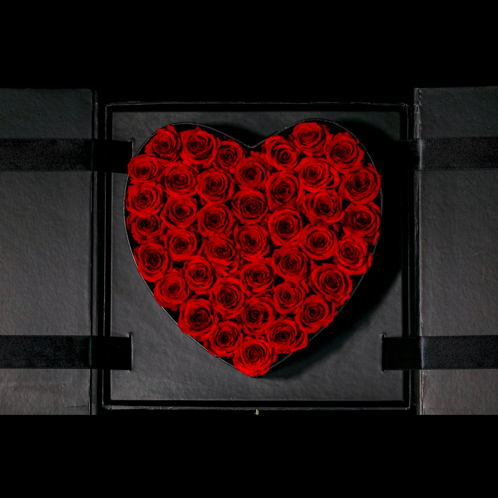 Heart Lock Forever Rose Box with Gift Drawer - Black & White