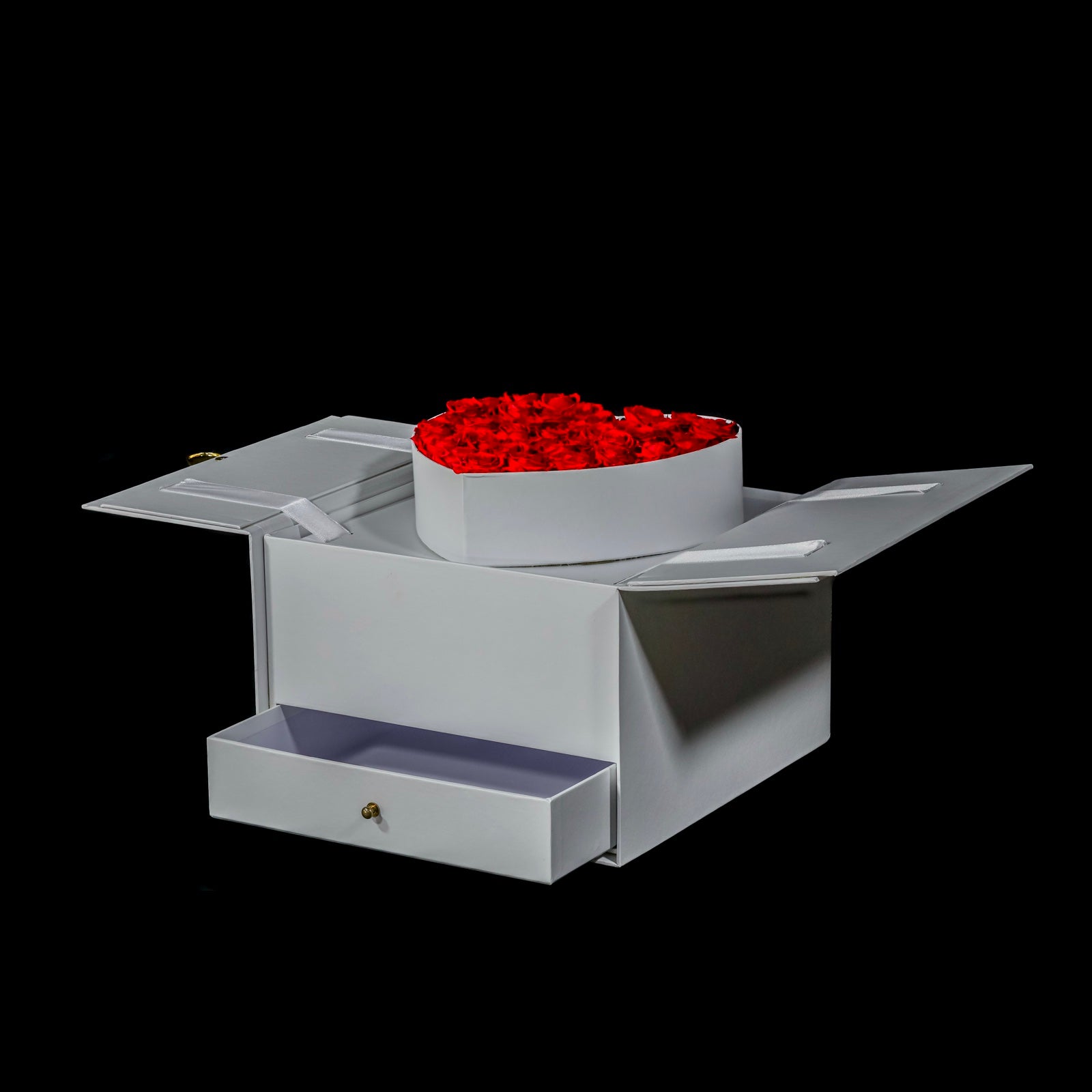 Heart Lock Forever Rose Box with Gift Drawer - Black & White