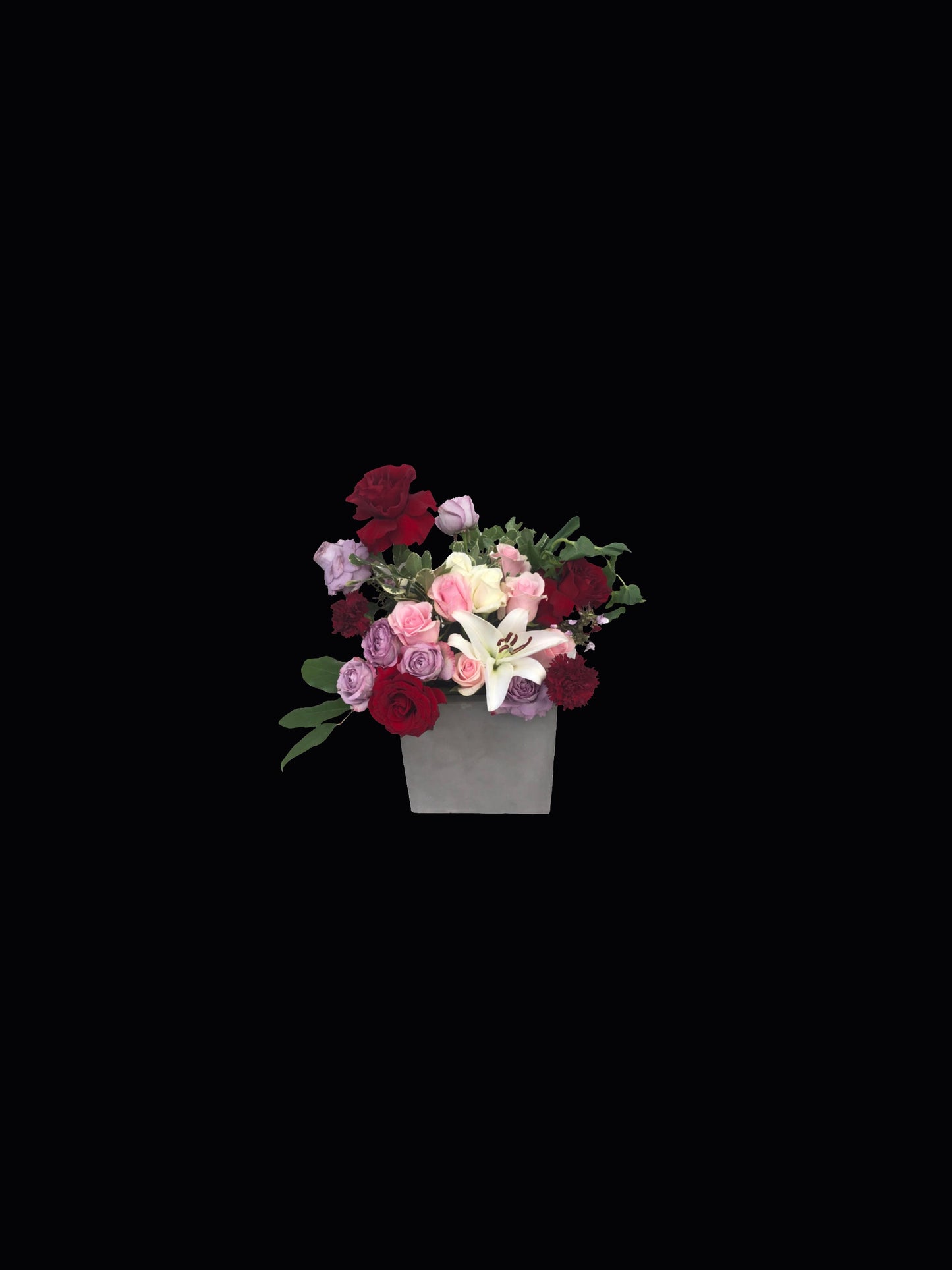 Large Cement Vase, Fresh Cut Flowers